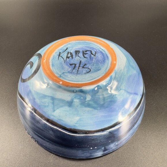 Hand Made Italian Pottery Dish Bowl Artist Signed Hand Painted Fish Animal Dish - Picture 9 of 12